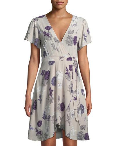 Floral Flutter-sleeve Wrap Dress