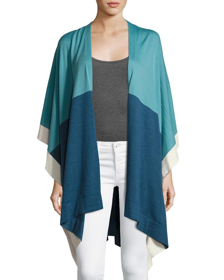 Lightweight Wool Colorblock Poncho