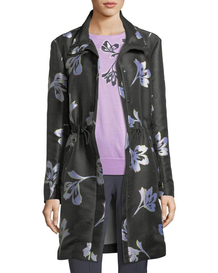 Falling Flower-print Jacquard Coat