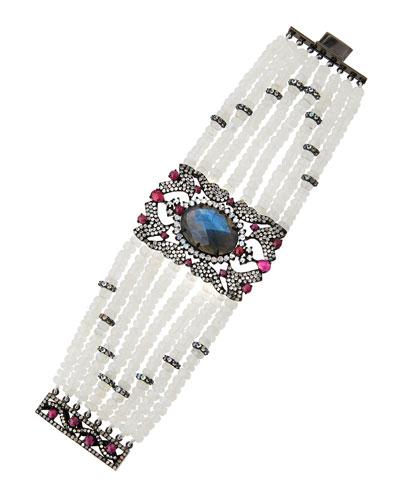 Multi-row Mixed-gem Cuff Bracelet
