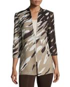 3/4-sleeve Graphic-knit Jacket, Brown