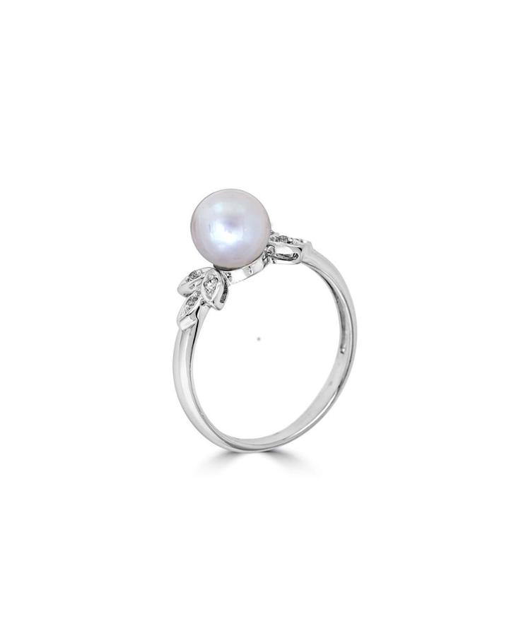 14k White Gold Pearl Ring W/ Marquise-set Diamonds,