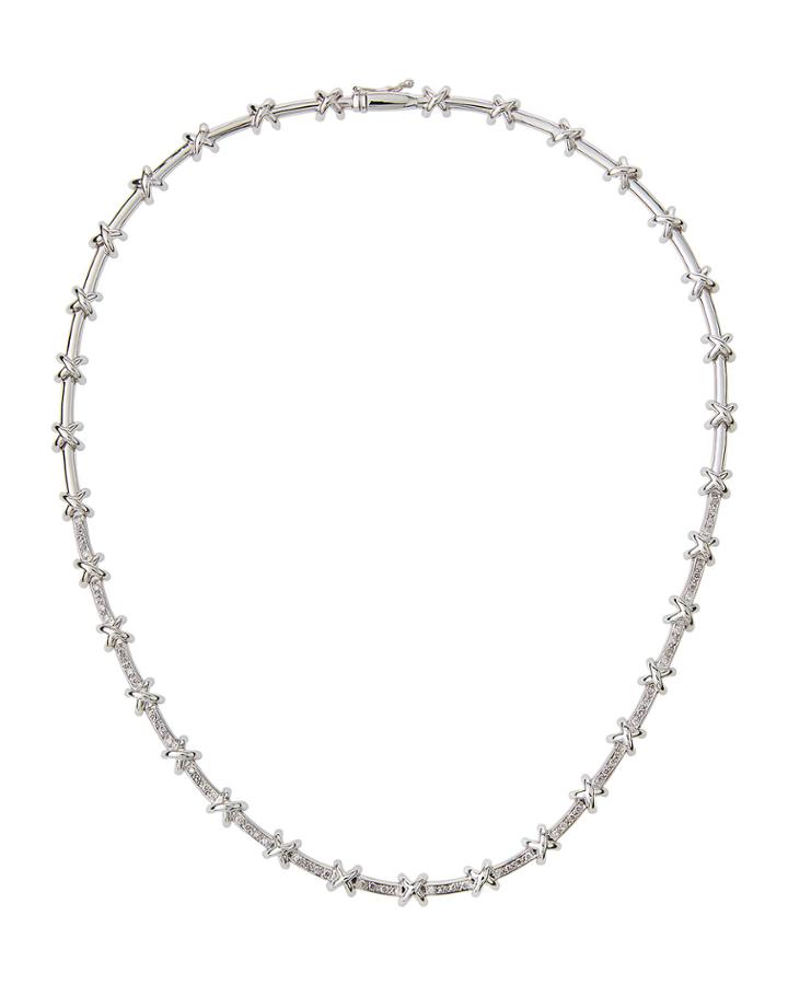 Estate 18k White Gold Diamond-x Necklace