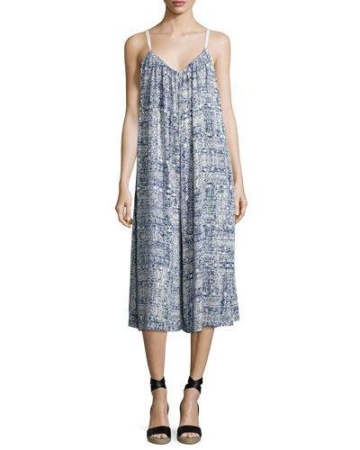 Sumatra Sleeveless Printed Cropped Romper, Indigo