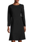 Punto Milano Zip-sleeve A-line Dress, Black