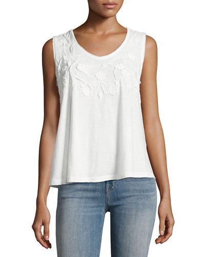 Embroidered Cotton Slub Jersey Blouse