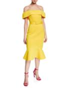 Off-the-shoulder Short-sleeve Belted Flounce Hem