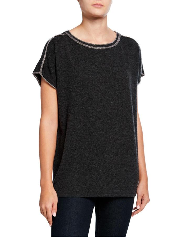Cashmere Short-sleeve Crewneck Sweater W/