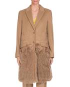 Wool-cashmere Lace Single-breasted Coat With Fur Hem, Camel