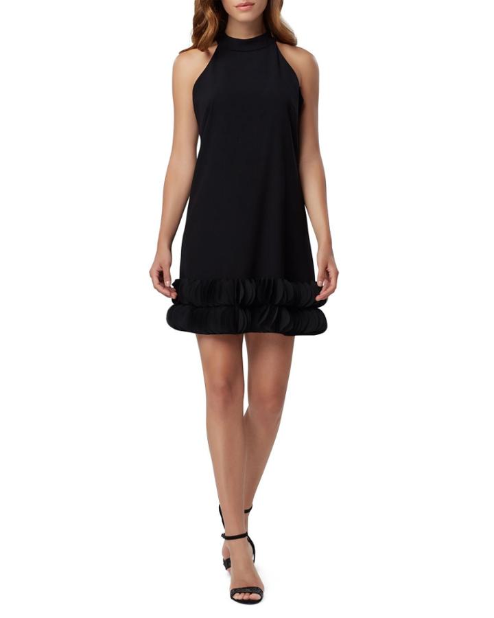 Crepe Scalloped-hem Halter Dress