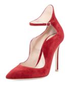 Scalloped Suede Ankle-wrap Pump