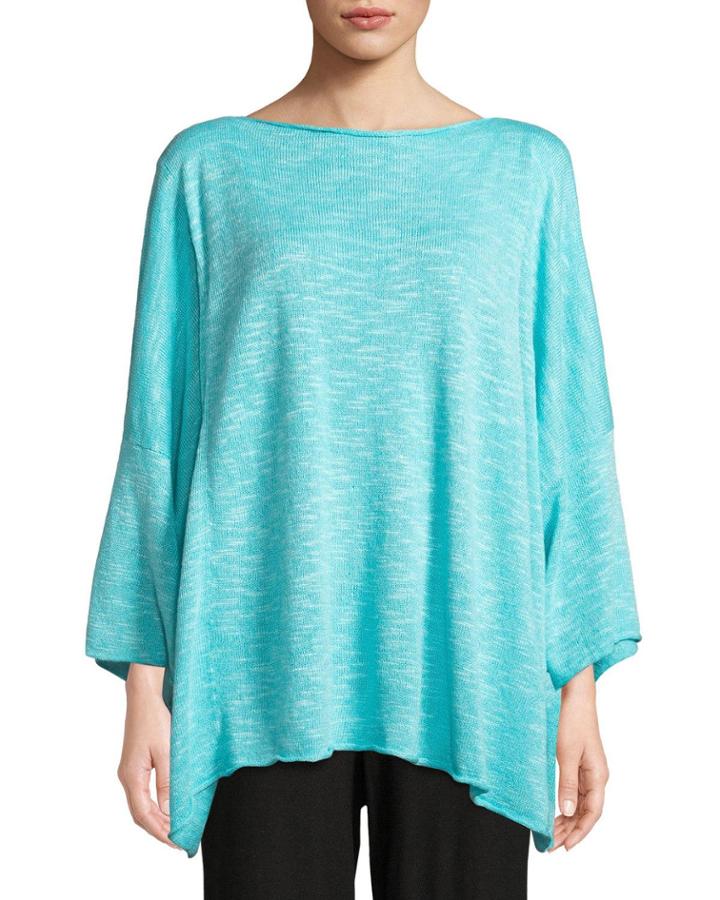 Short-sleeve Round-neck Linen-blend Knit Top