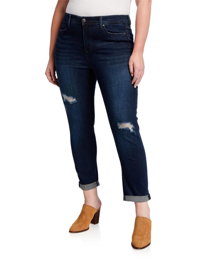 Plus Size Shape Slim Straight Distressed Jeans