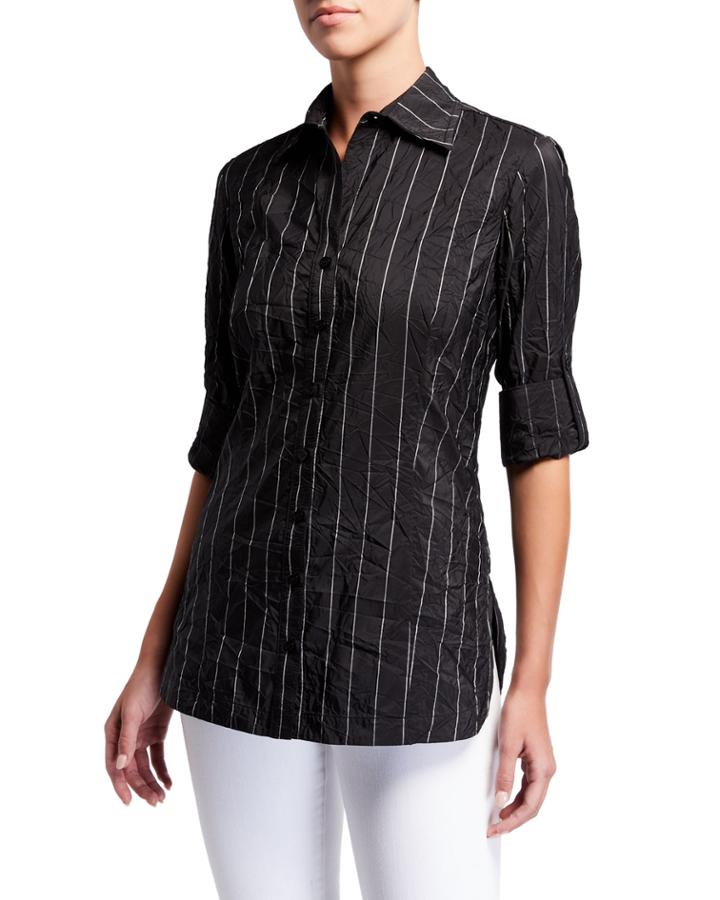 Joey Long-sleeve Button-front Pinstripe Tech-fabric