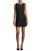 Nina Sleeveless Floral-embroidered Lace Dress, Black