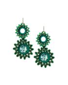 Crocheted Crystal Circle Double-drop Earrings, Green