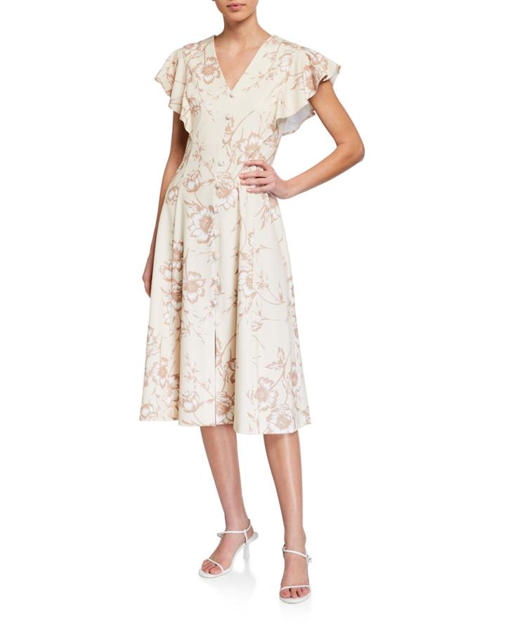 Floral Flutter-sleeve A-line