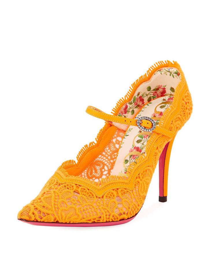 Lace Buckled Pointed-toe Pumps
