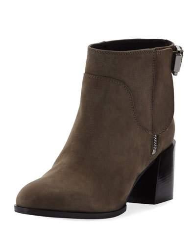 Suede Low-heel Buckled Ankle Boot