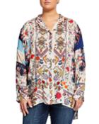 Plus Size Miya Mixed-print Button-down Long-sleeve Blouse