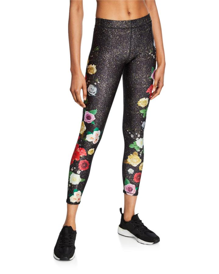 Floral-print Sparkly Performance Cropped