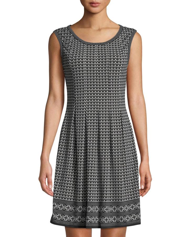 Pleated Crewneck A-line Dress