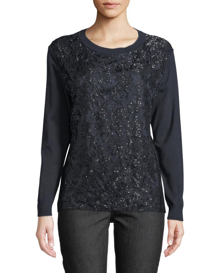 Alida Beaded Lace Long-sleeve Blouse
