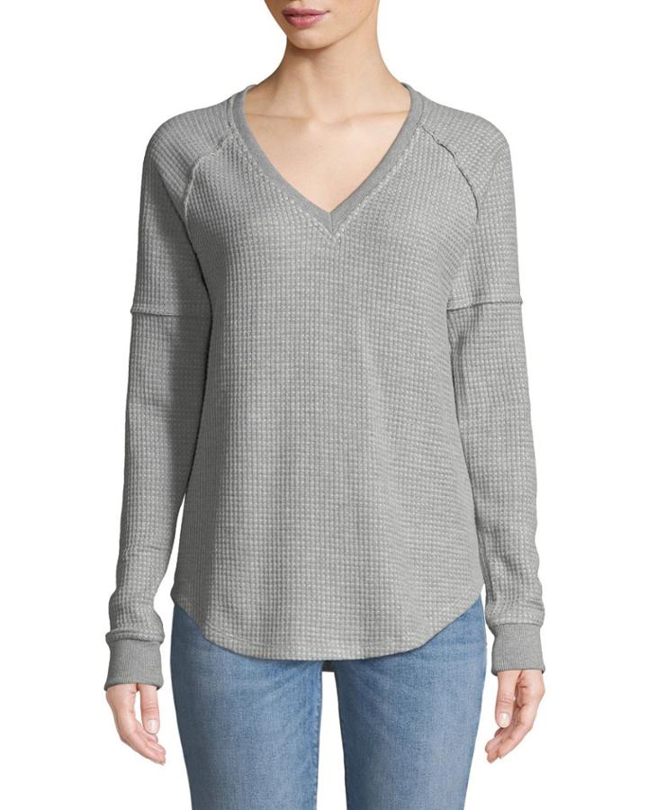 Raglan-sleeve V-neck Thermal Tee