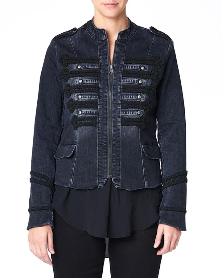 Embroidered Fitted Denim Band Jacket