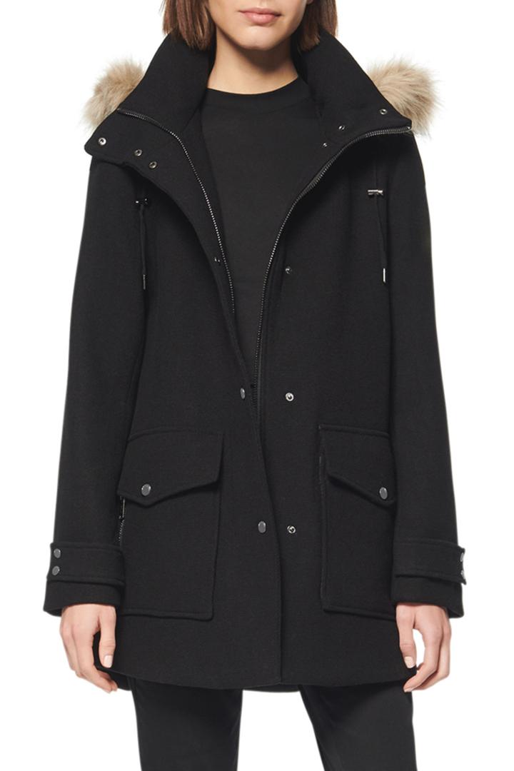 Faux-fur-collar Wool-blend Duffle Coat