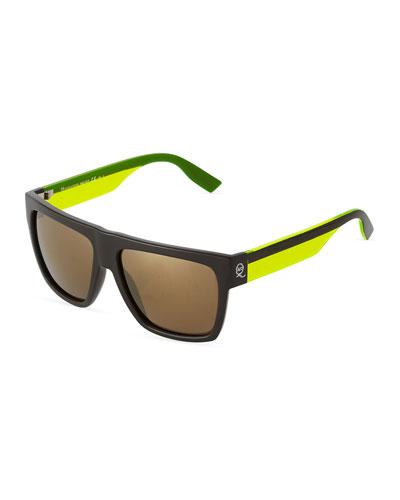 Mirrored Modified Square Acetate Sunglasses, Black/yellow Fluorescent
