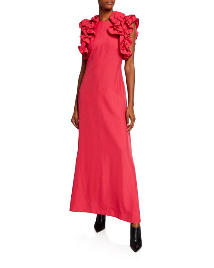 Ruffled-arm Column Dress