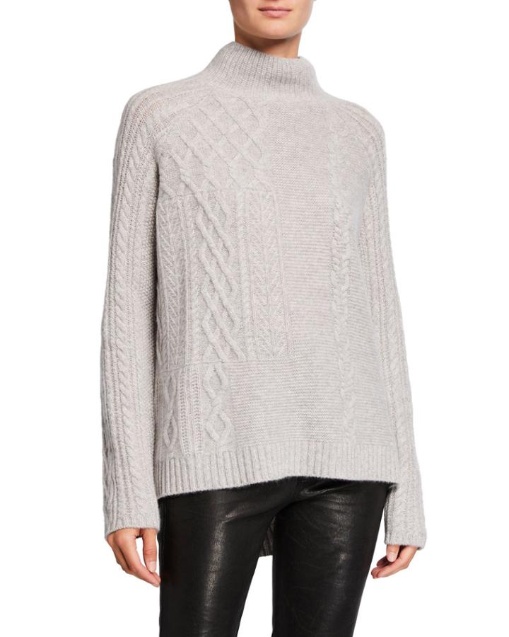 Cashmere Mock-neck Oversized High-low Cable