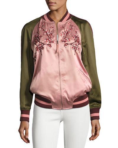 Japanese Floral Embroidered Bomber Jacket
