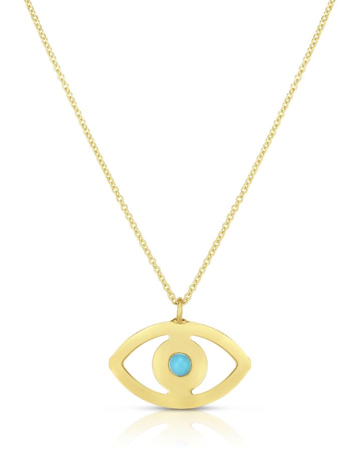 14k Synthetic Turquoise Evil Eye Necklace