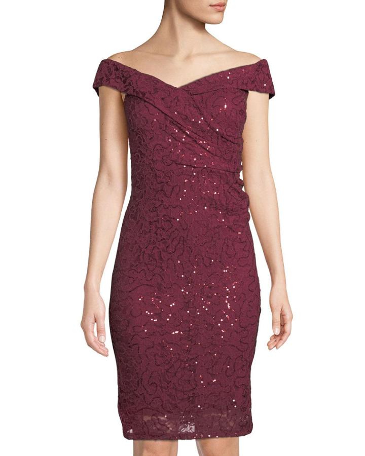 Embroidered Sequin Off-the-shoulder Body Con Dress
