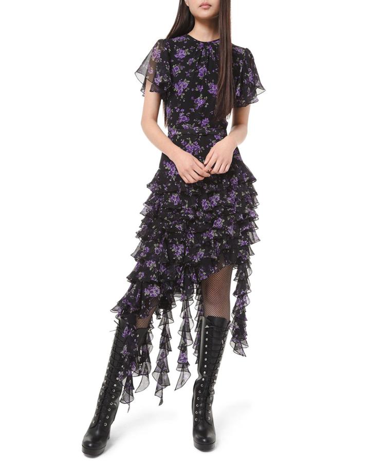 Floral-print Georgette Tiered Ruffle Dress