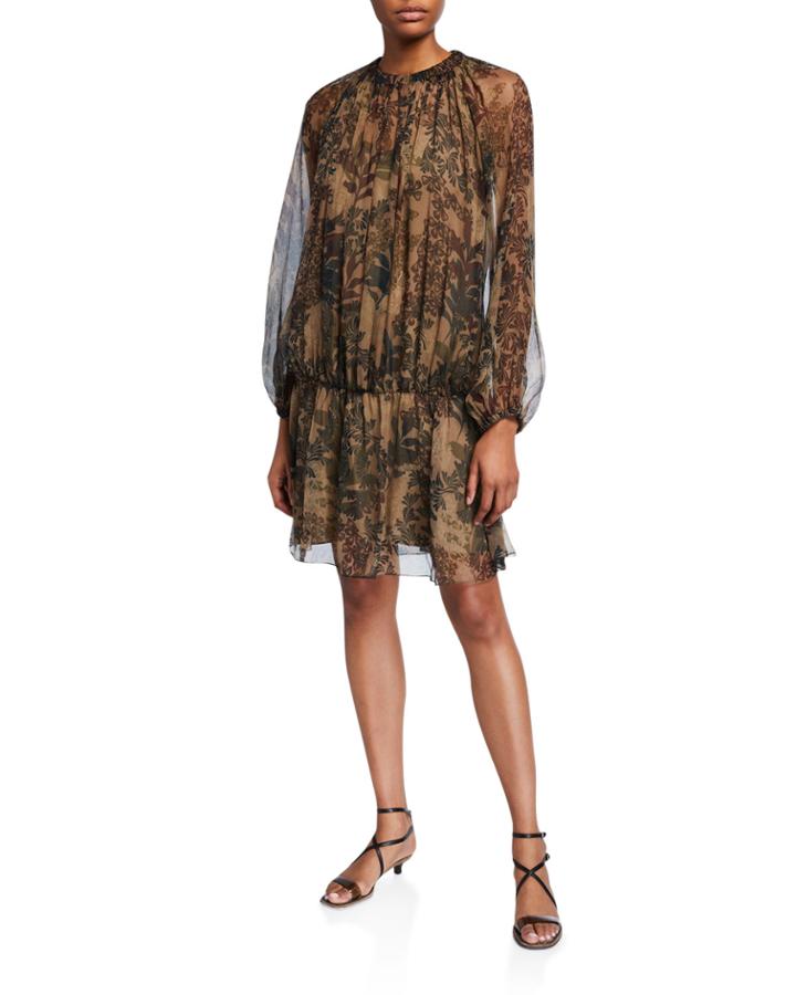 Printed Long-sleeve Drop Waist
