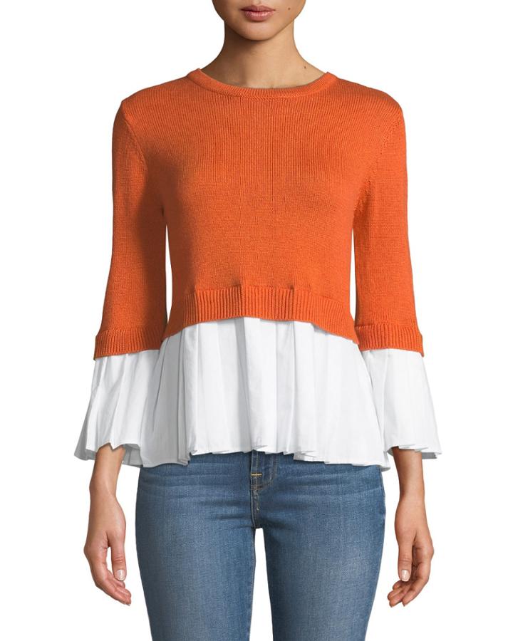 Bell-sleeve Knit-combo Top