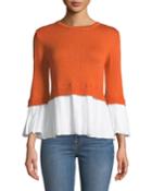 Bell-sleeve Knit-combo Top