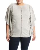 Lace-inset Jersey Poncho, Gray,