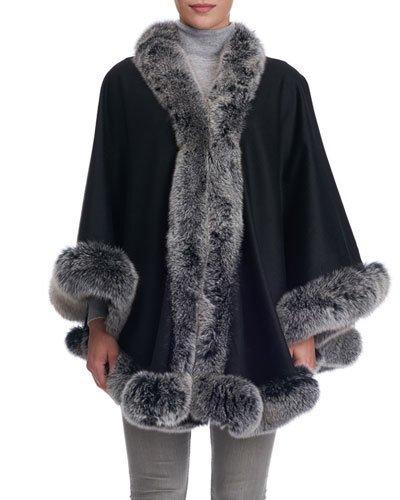 Fur-trim Wool Capelet