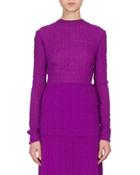 Textured Bubble Seersucker Long-sleeve Top, Plum