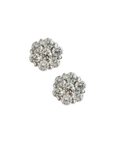 14k White Gold Diamond Flower Stud Earrings,