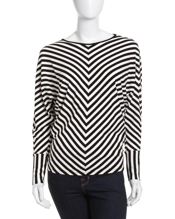 Neiman Marcus Striped Dolman-sleeve Top - (small)