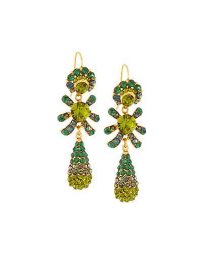 Golden Pave Crystal Triple-drop Earrings, Olive