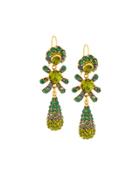 Golden Pave Crystal Triple-drop Earrings, Olive