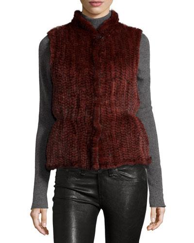 Mink-fur One-button Knit Vest,