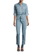 Polly Zip-front Chambray Jumpsuit, Blue