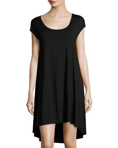Easy Scoop-neck High-low Dress, Black